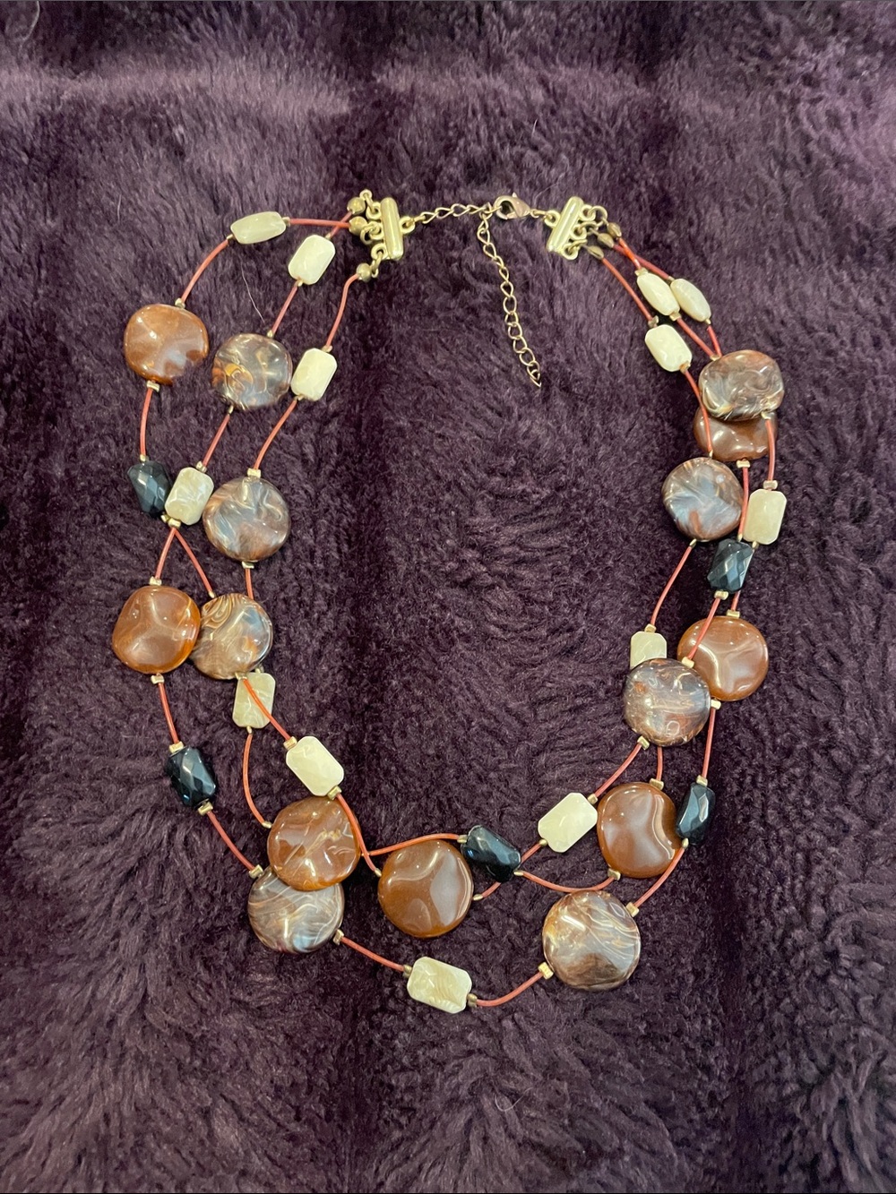 Multi-Strand Brown and Cream Beaded Women's Necklace